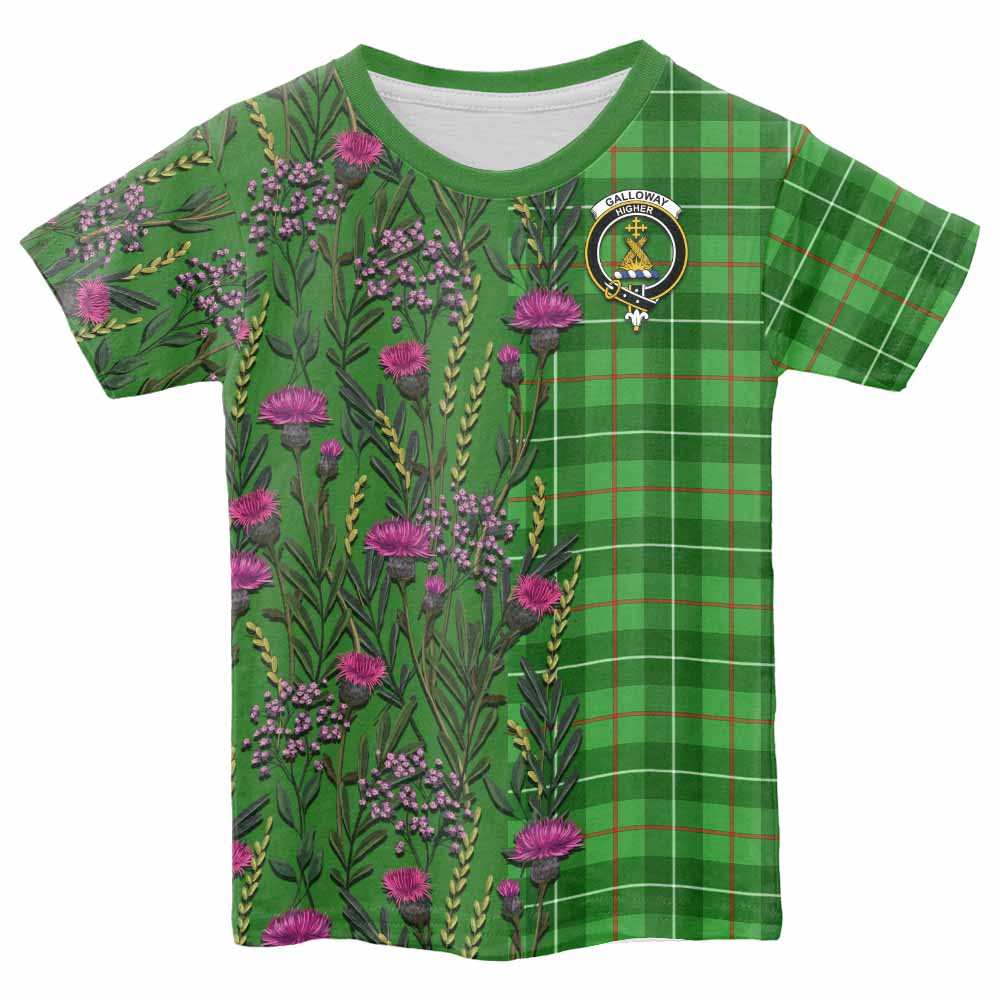 Galloway Family Crest Tartan Kid T-shirt Scottish Thistle Flower Pattern Half Style - Tartan Vibes Clothing