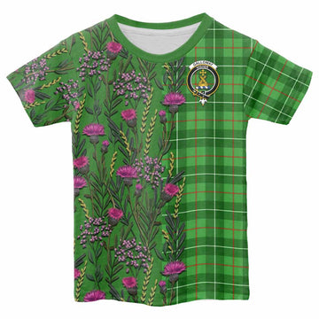 Galloway Family Crest Tartan Kid T-shirt Scottish Thistle Flower Pattern Half Style - Tartan Vibes Clothing