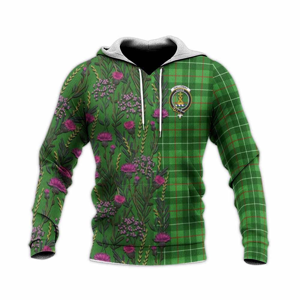 Galloway Family Crest Tartan Knitted Hoodie Scottish Thistle Flower Pattern Half Style - Tartan Vibes Clothing