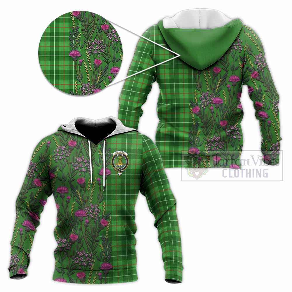 Galloway Family Crest Tartan Knitted Hoodie Scottish Thistle Flower Pattern Half Style - Tartan Vibes Clothing