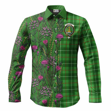 Galloway Family Crest Tartan Long Sleeve Button Shirts Scottish Thistle Flower Pattern Half Style