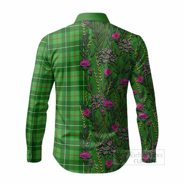 Galloway Family Crest Tartan Long Sleeve Button Shirts Scottish Thistle Flower Pattern Half Style