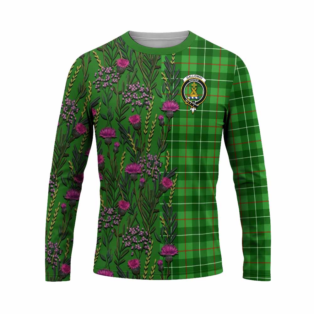 Galloway Family Crest Tartan Long Sleeve T-Shirt Scottish Thistle Flower Pattern Half Style - Tartan Vibes Clothing