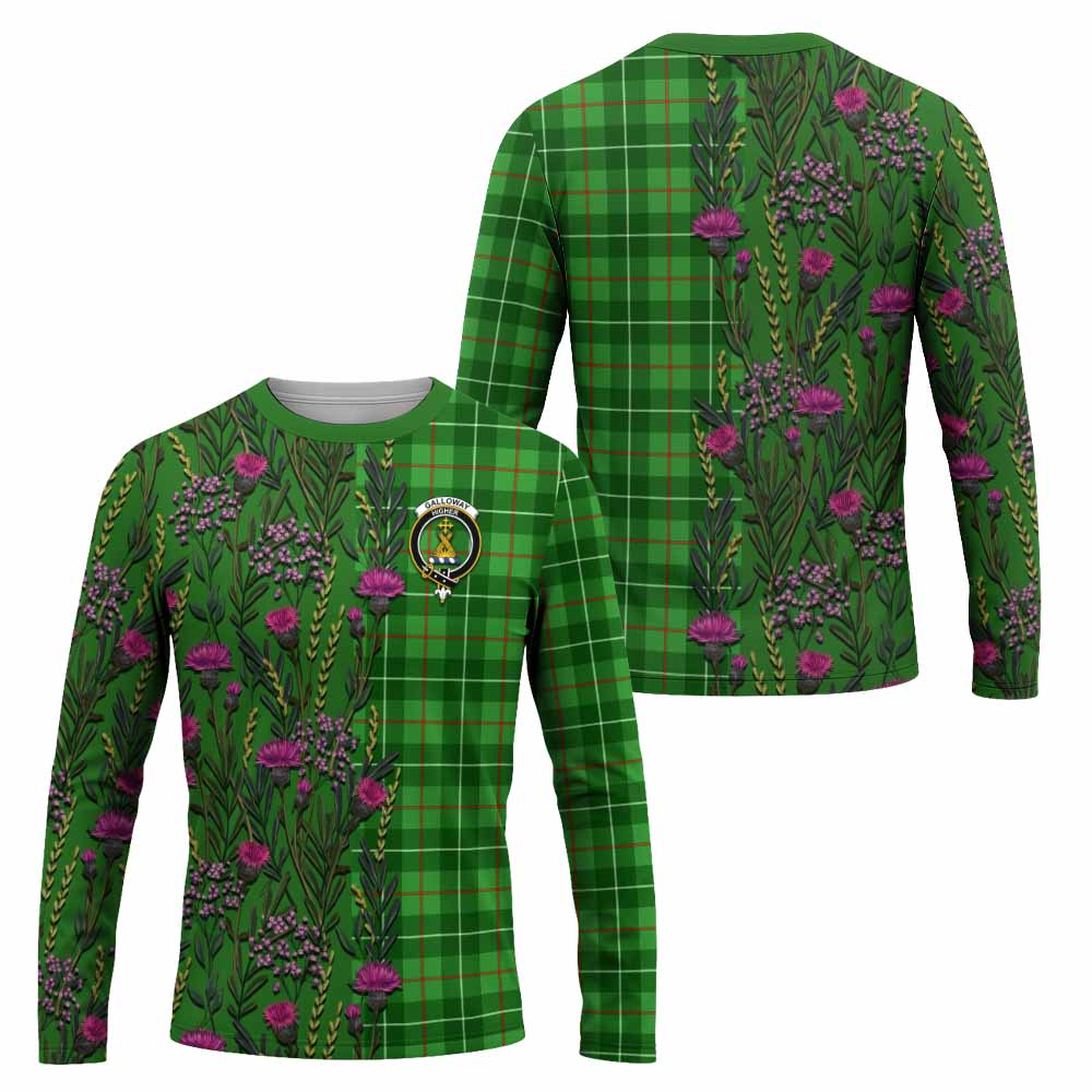 Galloway Family Crest Tartan Long Sleeve T-Shirt Scottish Thistle Flower Pattern Half Style - Tartan Vibes Clothing