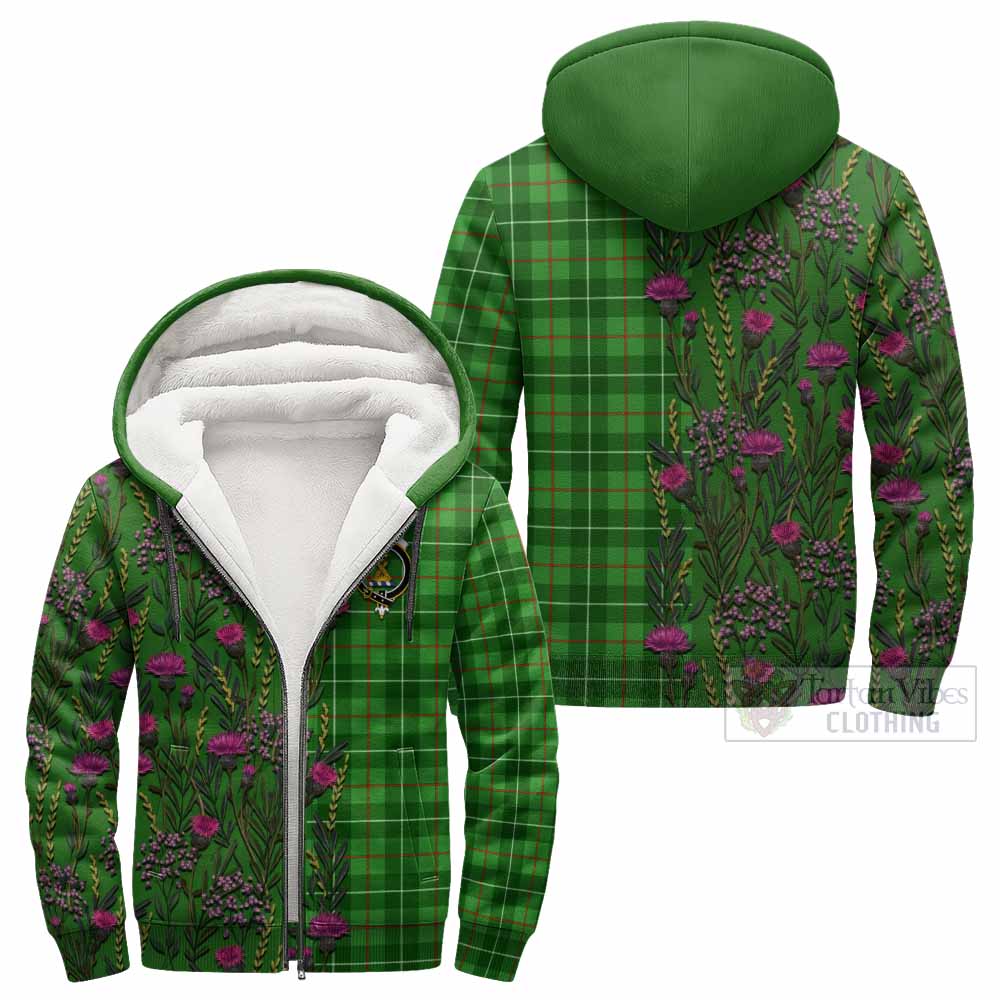 Galloway Family Crest Tartan Sherpa Hoodie Scottish Thistle Flower Pattern Half Style - Tartan Vibes Clothing