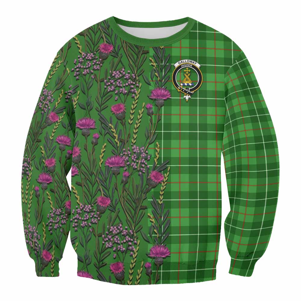 Galloway Family Crest Tartan Sweatshirt Scottish Thistle Flower Pattern Half Style - Tartan Vibes Clothing