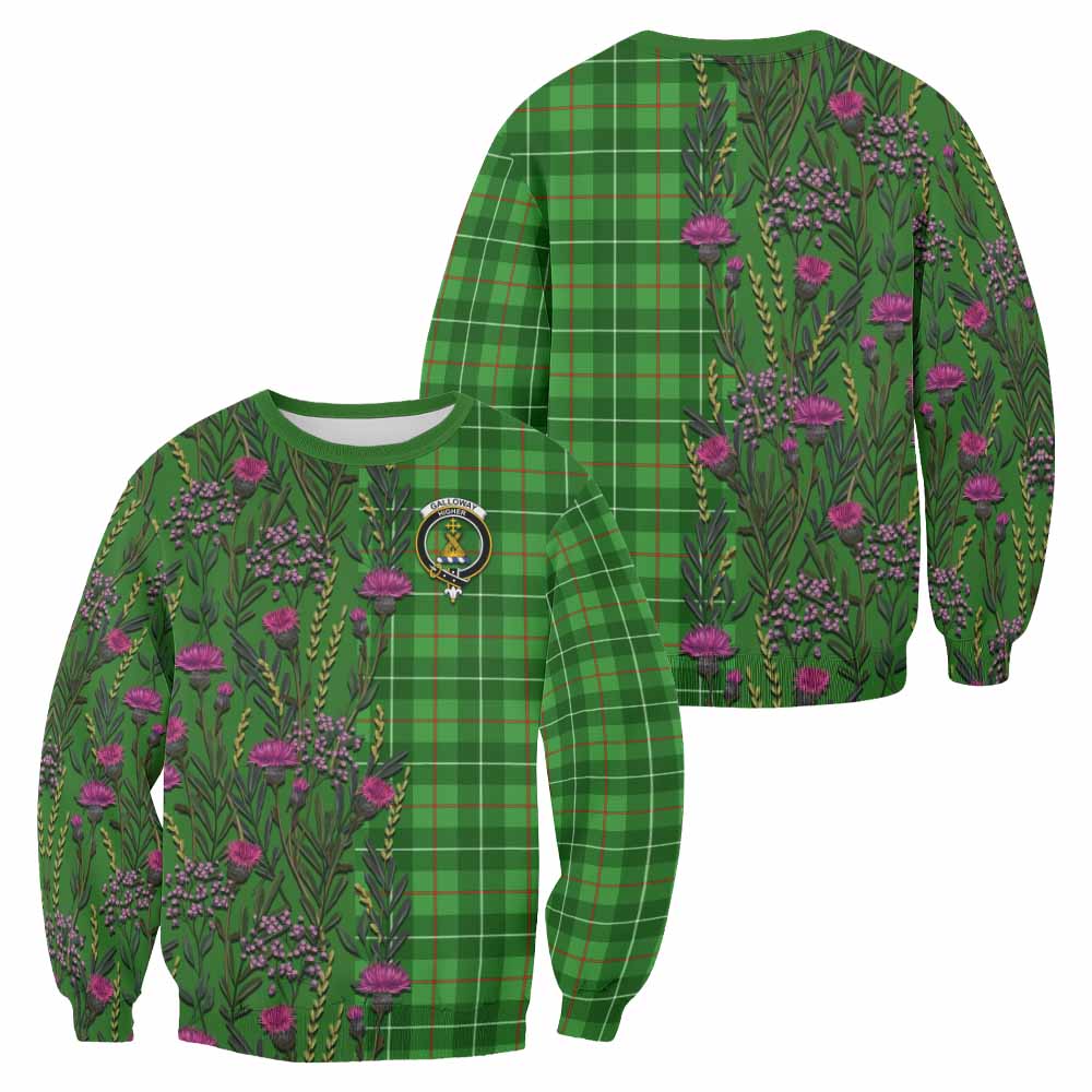 Galloway Family Crest Tartan Sweatshirt Scottish Thistle Flower Pattern Half Style - Tartan Vibes Clothing