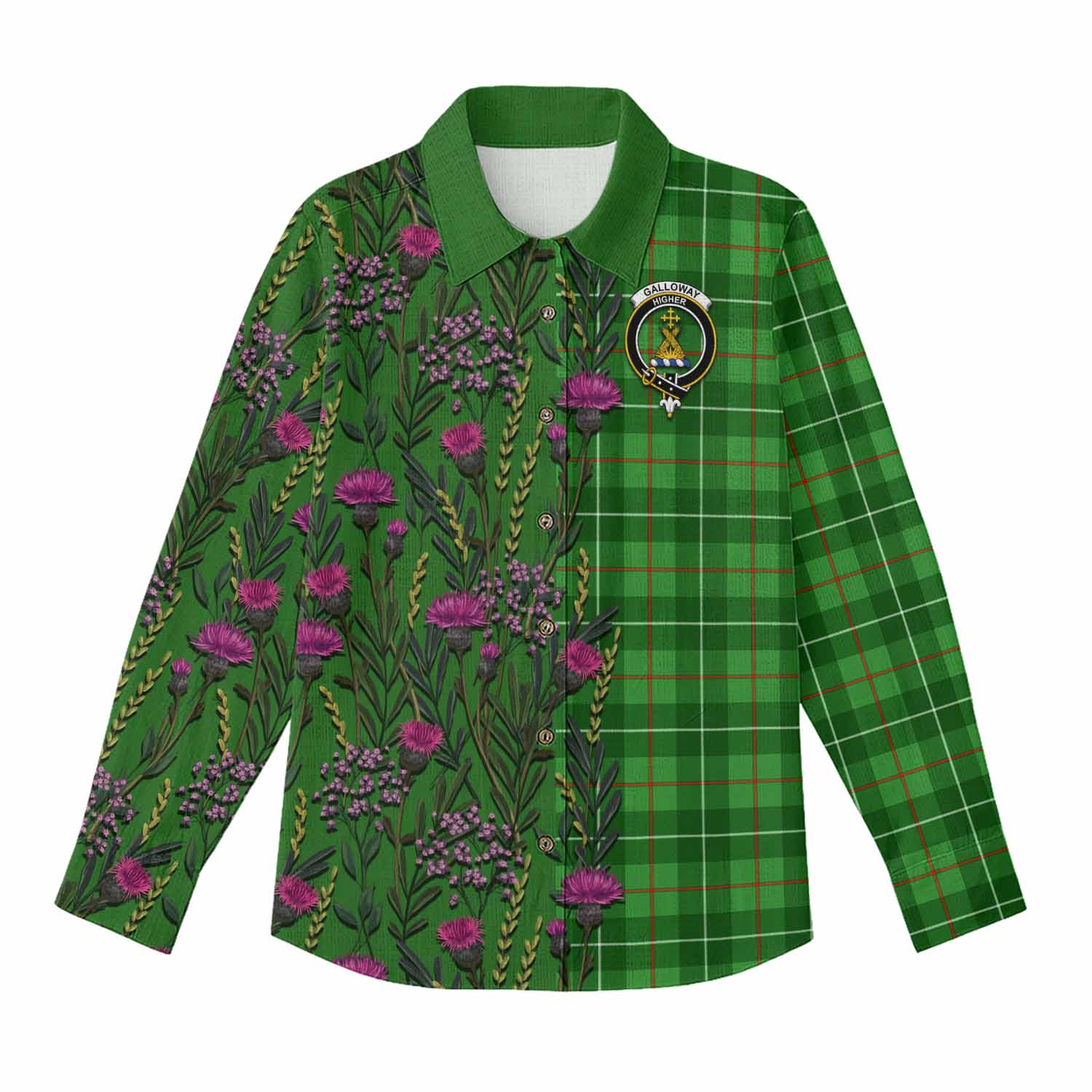 Galloway Family Crest Tartan Women Casual Shirt Scottish Thistle Flower Pattern Half Style - Tartan Vibes Clothing