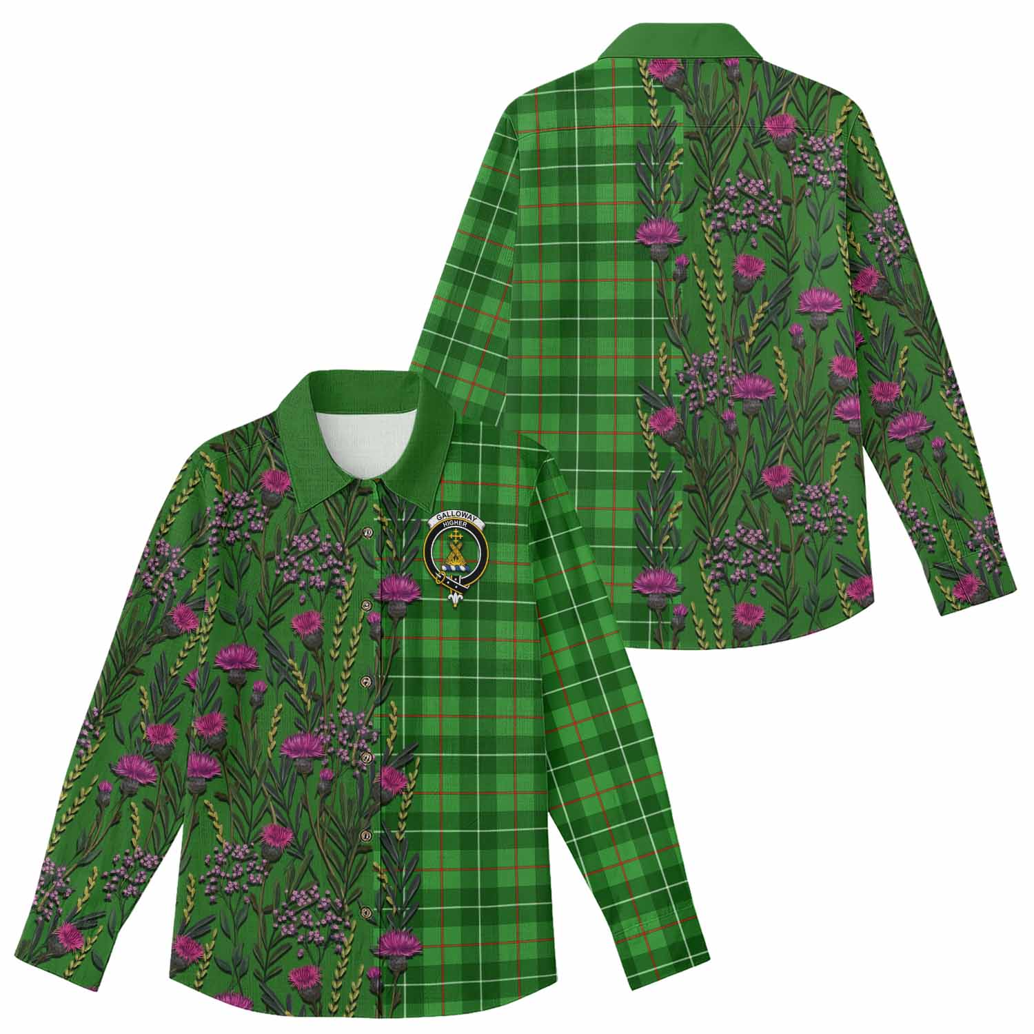 Galloway Family Crest Tartan Women Casual Shirt Scottish Thistle Flower Pattern Half Style - Tartan Vibes Clothing