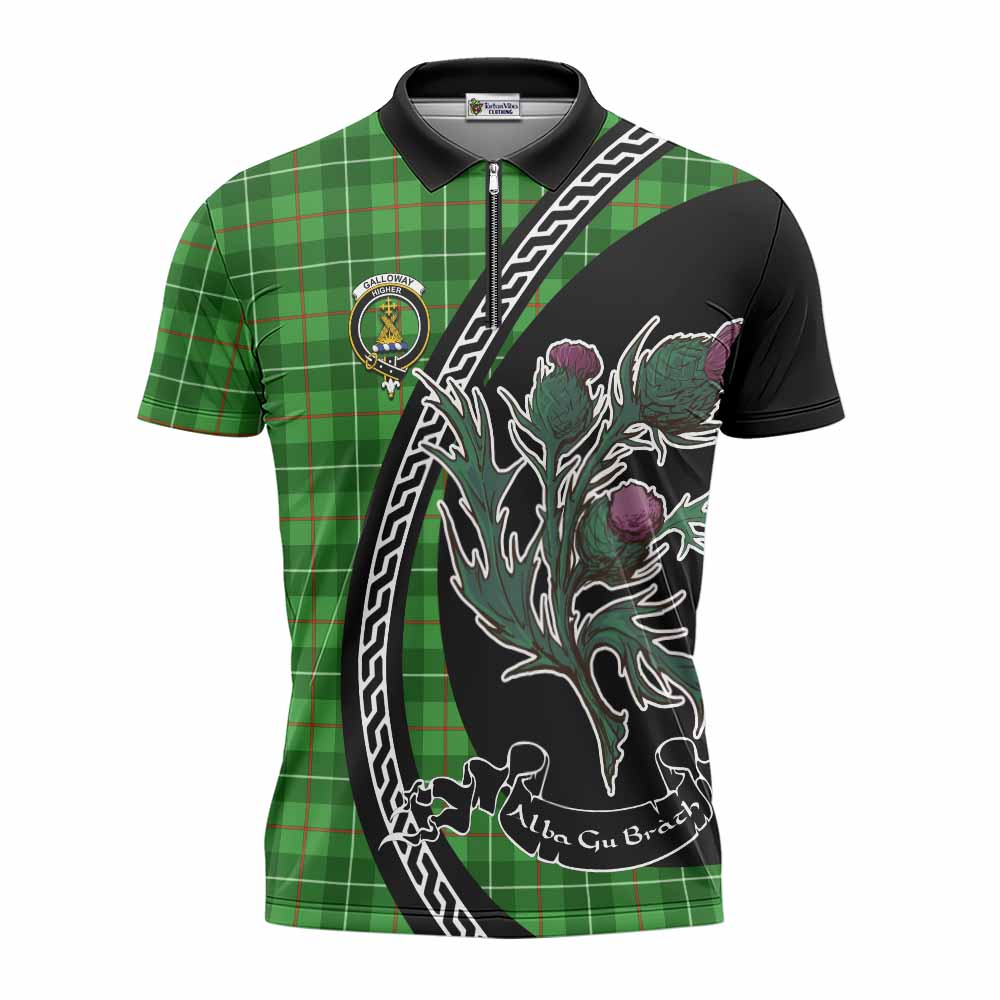 Galloway Family Crest Tartan Zipper Polo Shirt Alba Thistle Inspired - Tartan Vibes Clothing