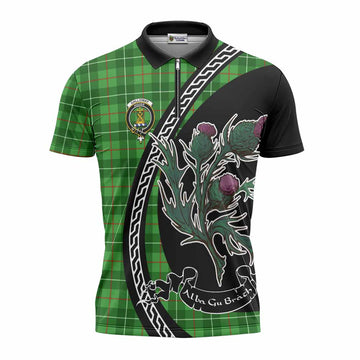 Galloway Family Crest Tartan Zipper Polo Shirt Alba Thistle Inspired