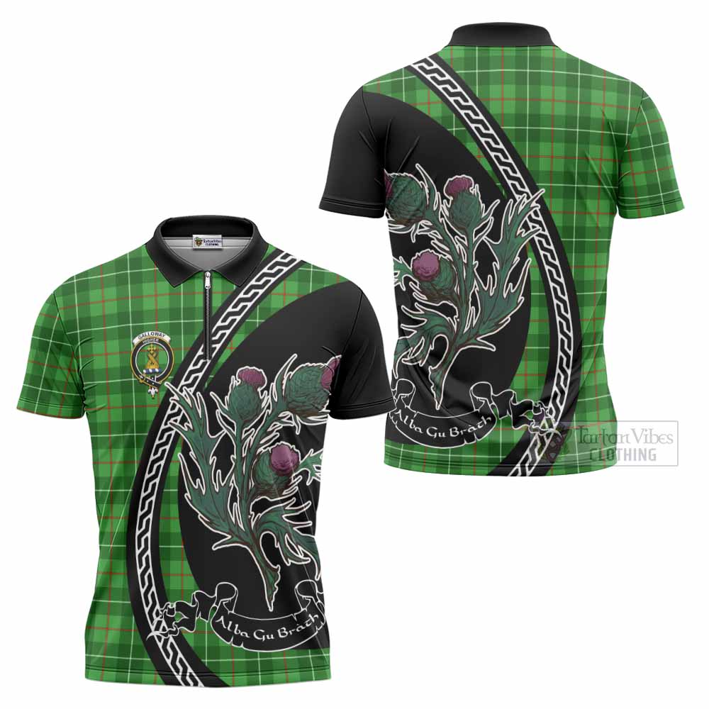 Galloway Family Crest Tartan Zipper Polo Shirt Alba Thistle Inspired - Tartan Vibes Clothing