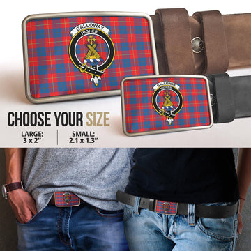 Galloway Red Tartan Belt Buckles with Family Crest