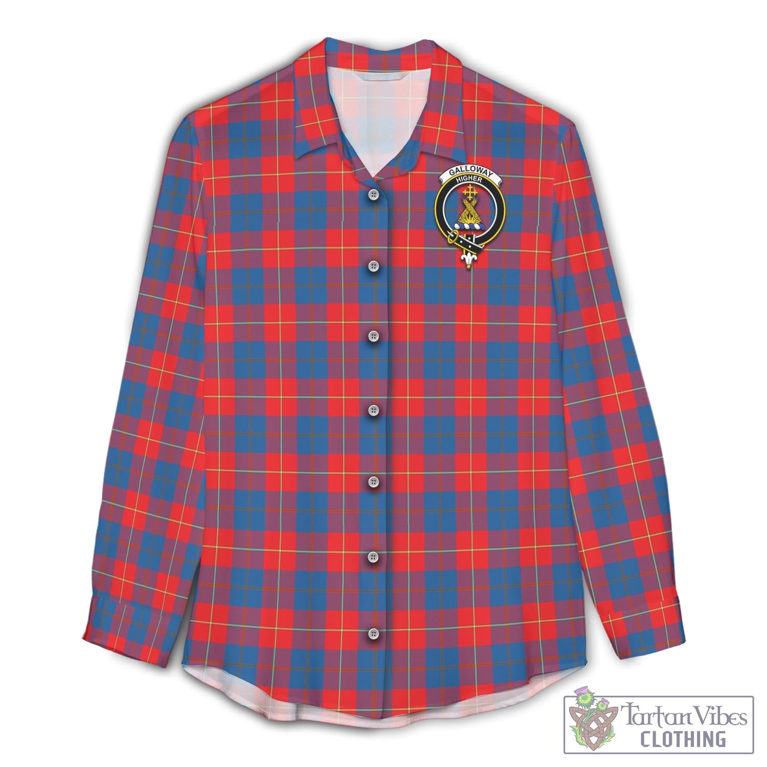 Tartan Vibes Clothing Galloway Red Tartan Womens Casual Shirt with Family Crest