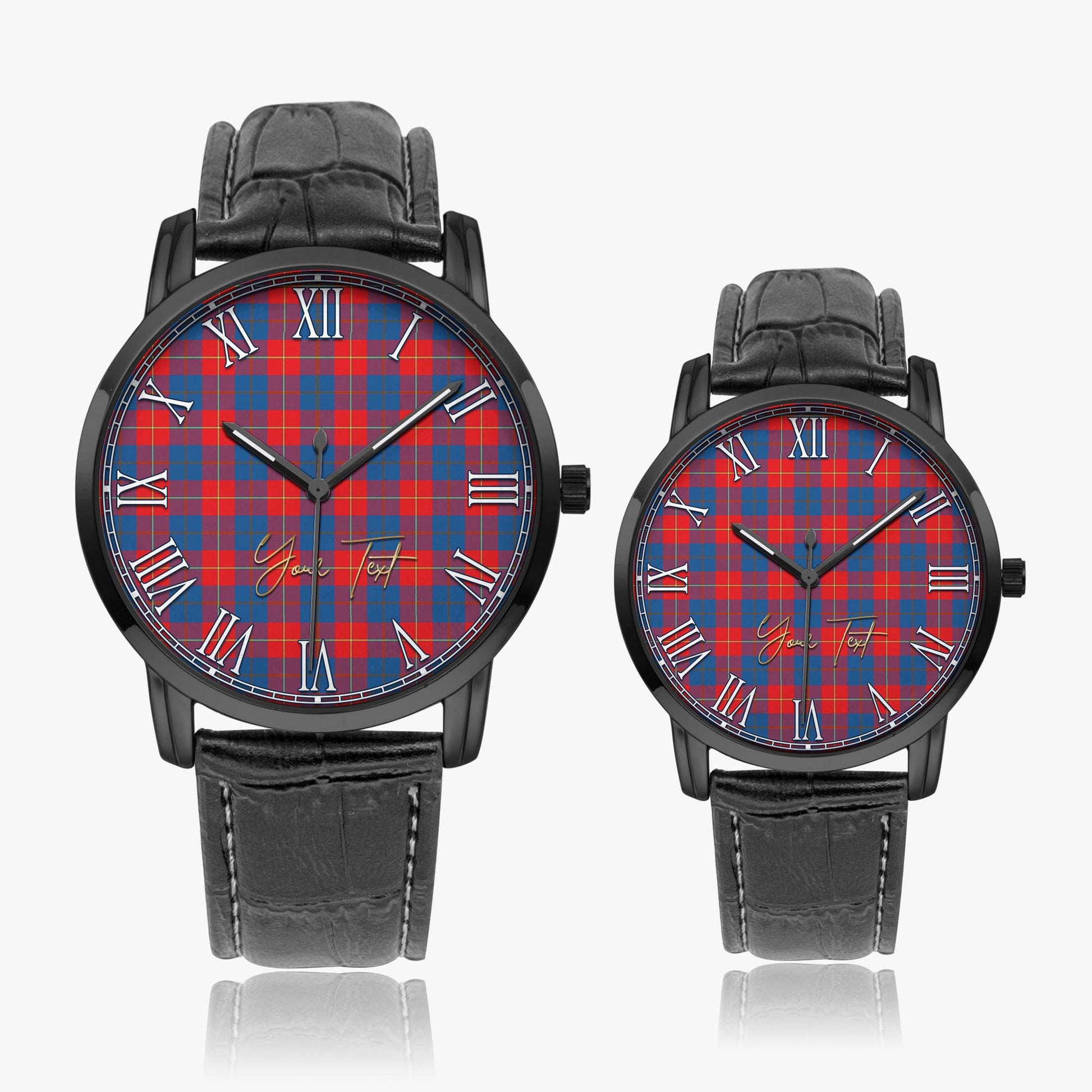 Galloway Red Tartan Personalized Your Text Leather Trap Quartz Watch Wide Type Black Case With Black Leather Strap - Tartanvibesclothing
