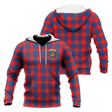 Galloway Red Tartan Knitted Hoodie with Family Crest