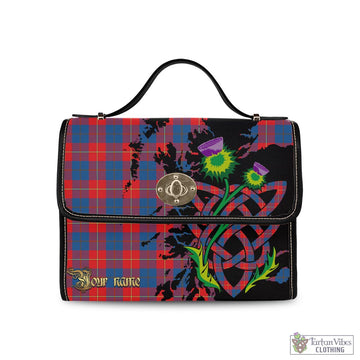 Galloway Red Tartan Waterproof Canvas Bag with Scotland Map and Thistle Celtic Accents