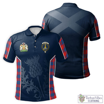 Galloway Red Tartan Men's Polo Shirt with Family Crest and Scottish Thistle Vibes Sport Style
