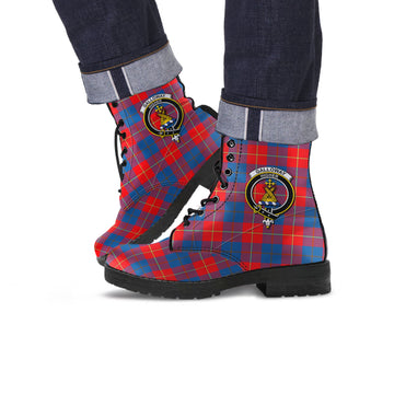 Galloway Red Tartan Leather Boots with Family Crest