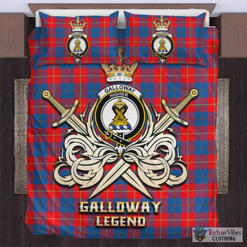 Galloway Red Tartan Bedding Set with Clan Crest and the Golden Sword of Courageous Legacy