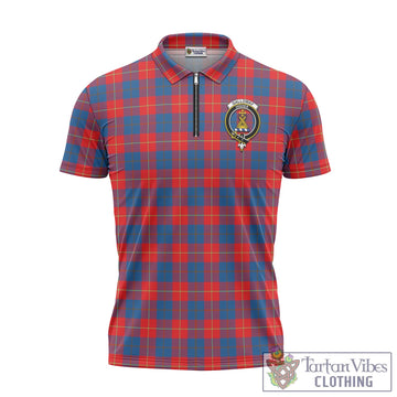 Galloway Red Tartan Zipper Polo Shirt with Family Crest