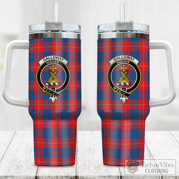 Galloway Red Tartan and Family Crest Tumbler with Handle