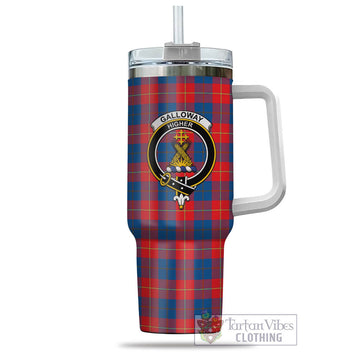 Galloway Red Tartan and Family Crest Tumbler with Handle