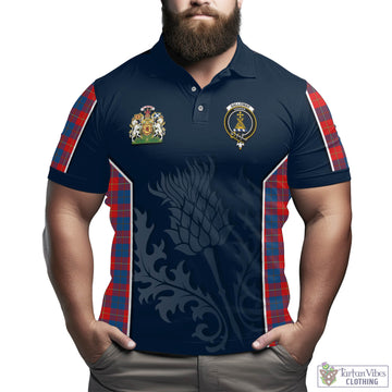 Galloway Red Tartan Men's Polo Shirt with Family Crest and Scottish Thistle Vibes Sport Style