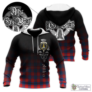 Galloway Red Tartan Knitted Hoodie Featuring Alba Gu Brath Family Crest Celtic Inspired