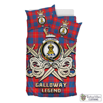Galloway Red Tartan Bedding Set with Clan Crest and the Golden Sword of Courageous Legacy