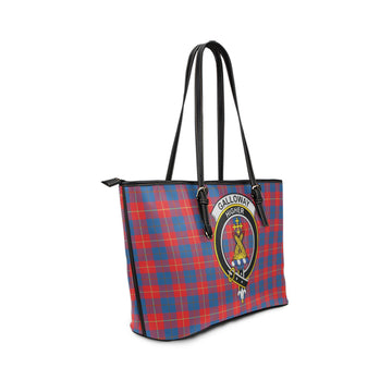Galloway Red Tartan Leather Tote Bag with Family Crest