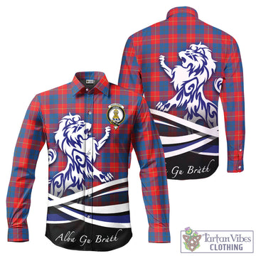Galloway Red Tartan Long Sleeve Button Up Shirt with Alba Gu Brath Regal Lion Emblem