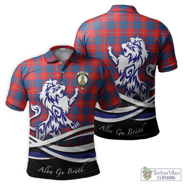 Galloway Red Tartan Polo Shirt with Alba Gu Brath Regal Lion Emblem