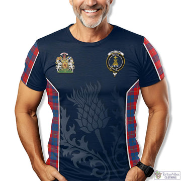 Galloway Red Tartan T-Shirt with Family Crest and Scottish Thistle Vibes Sport Style