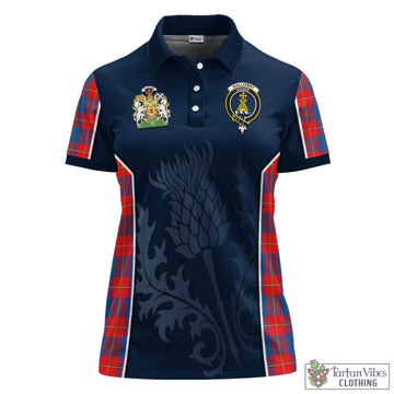 Galloway Red Tartan Women's Polo Shirt with Family Crest and Scottish Thistle Vibes Sport Style