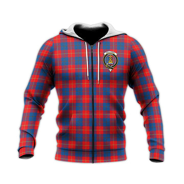 Galloway Red Tartan Knitted Hoodie with Family Crest