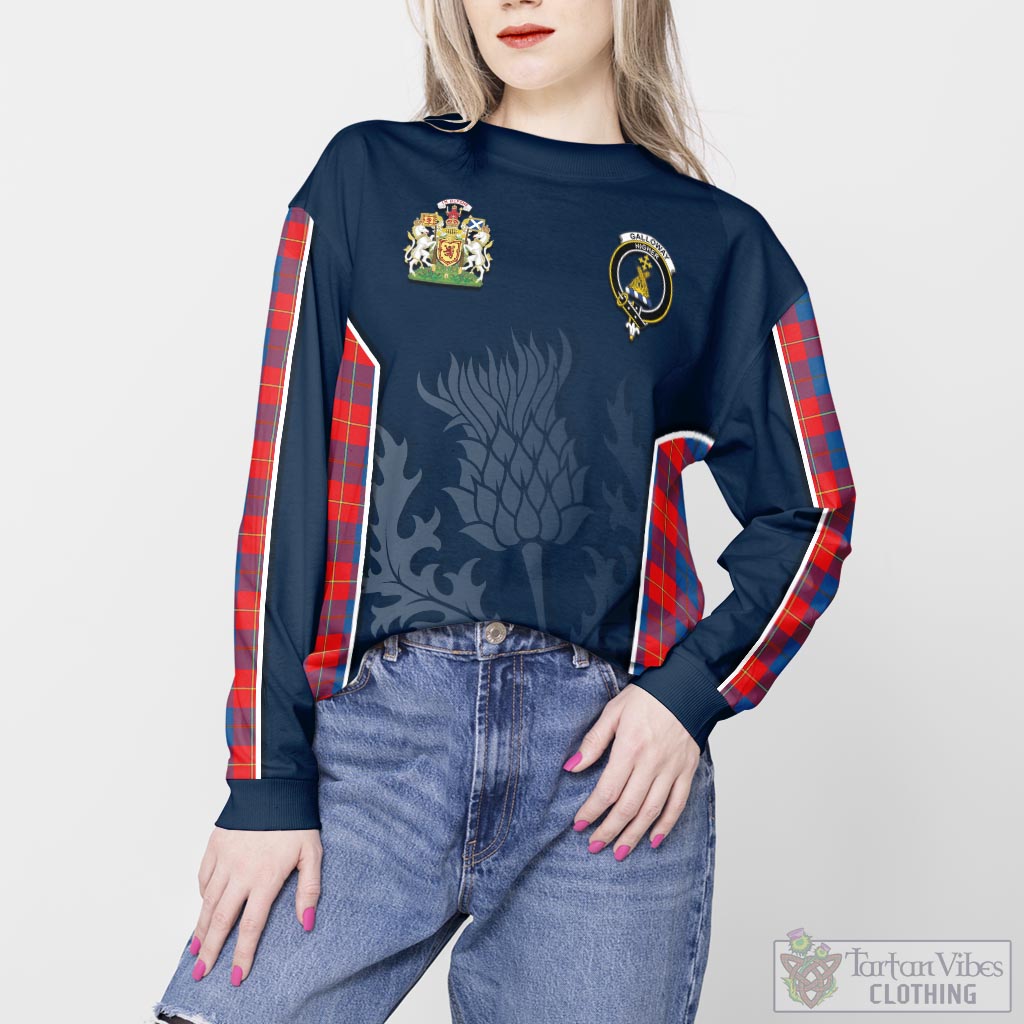 Tartan Vibes Clothing Galloway Red Tartan Sweatshirt with Family Crest and Scottish Thistle Vibes Sport Style