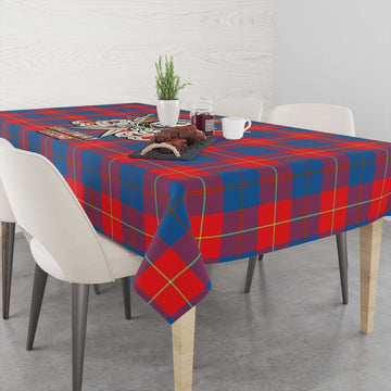 Galloway Red Tartan Tablecloth with Clan Crest and the Golden Sword of Courageous Legacy