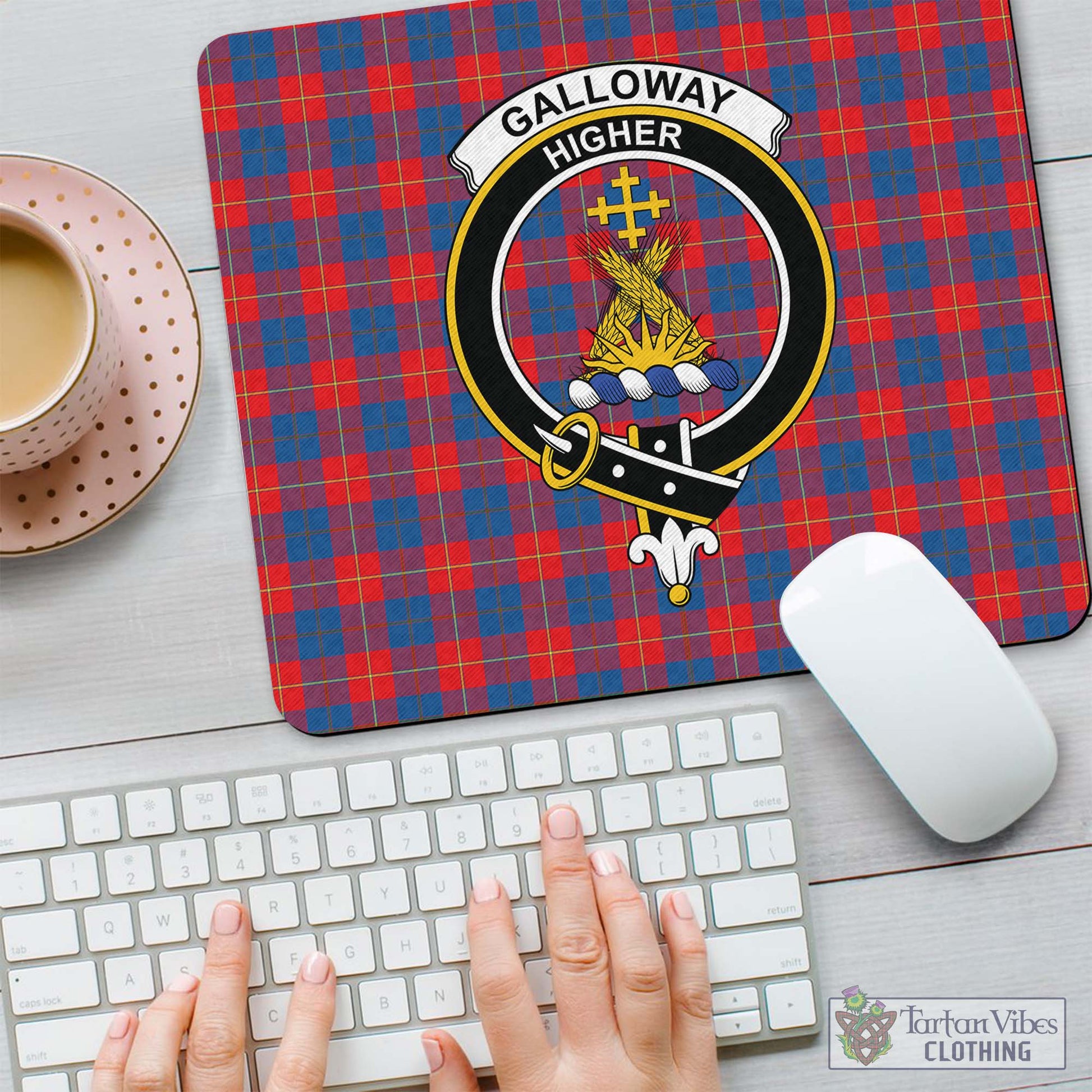 Tartan Vibes Clothing Galloway Red Tartan Mouse Pad with Family Crest