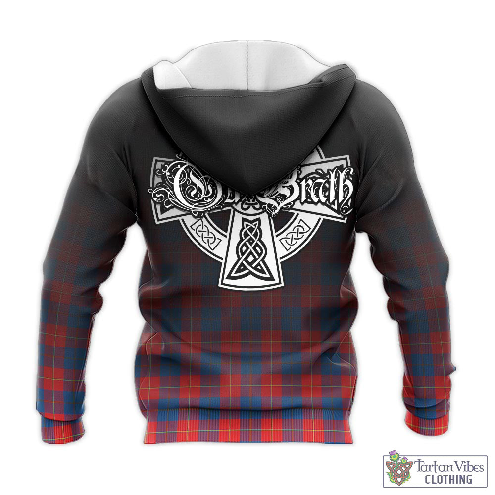 Tartan Vibes Clothing Galloway Red Tartan Knitted Hoodie Featuring Alba Gu Brath Family Crest Celtic Inspired