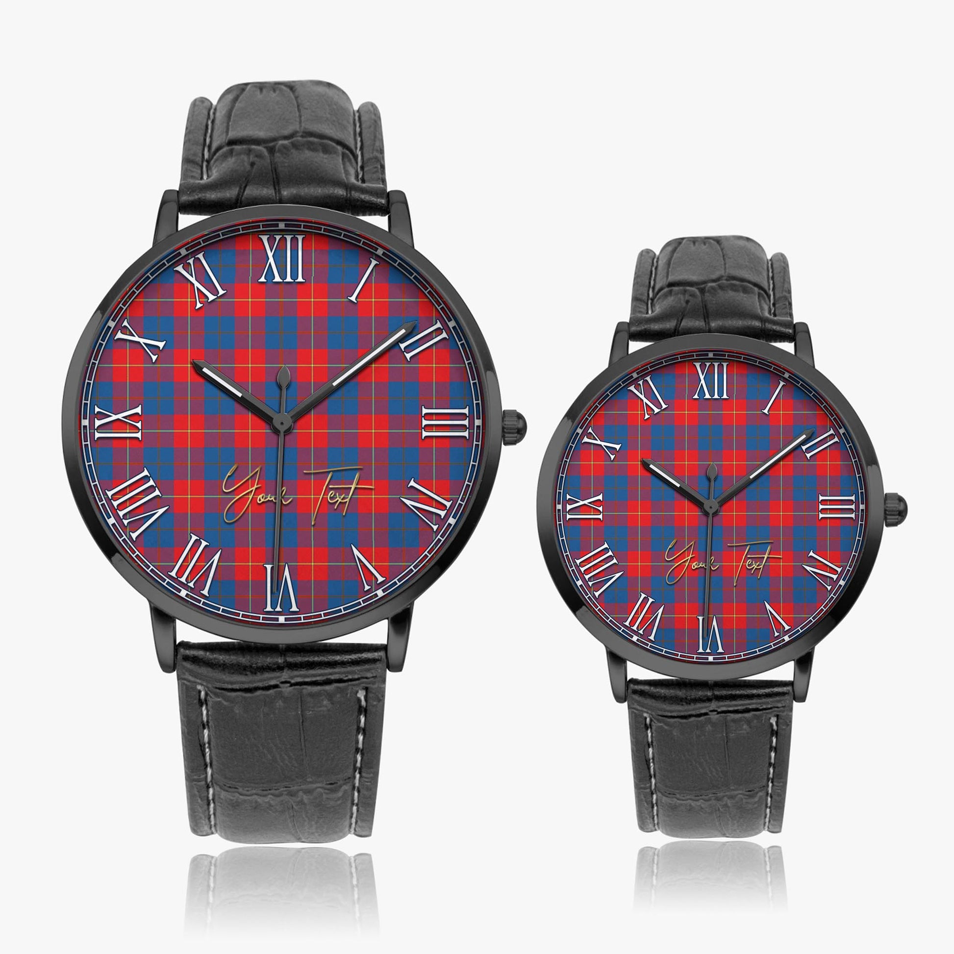 Galloway Red Tartan Personalized Your Text Leather Trap Quartz Watch Ultra Thin Black Case With Black Leather Strap - Tartanvibesclothing