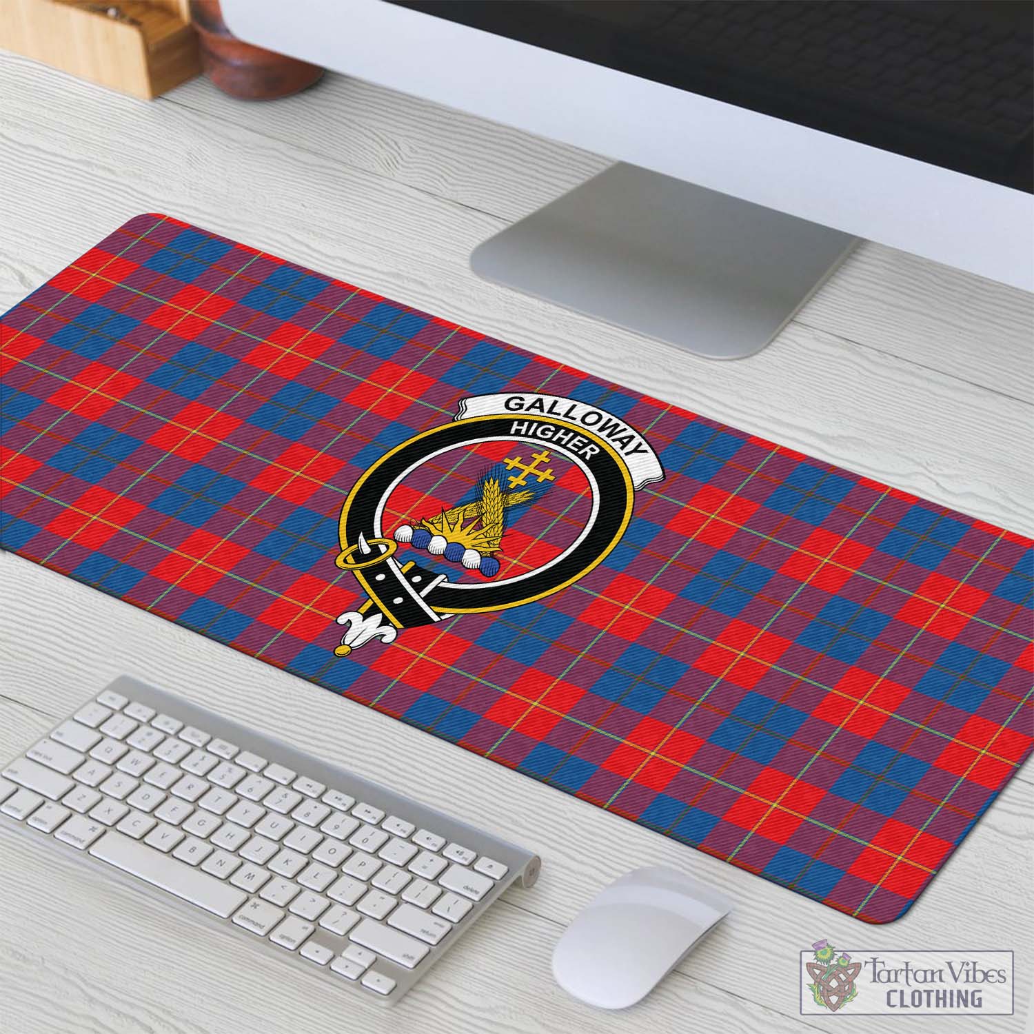 Tartan Vibes Clothing Galloway Red Tartan Mouse Pad with Family Crest