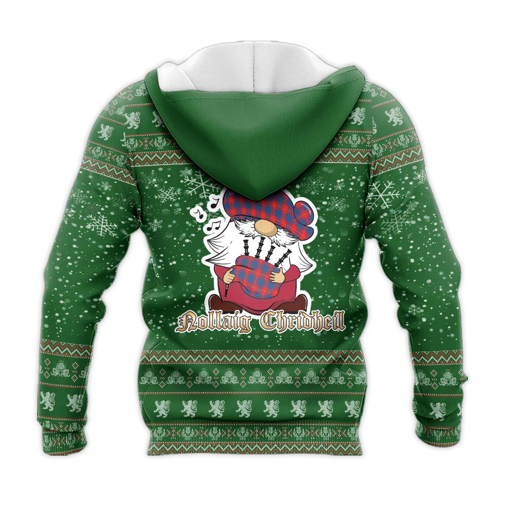 Galloway Red Clan Christmas Knitted Hoodie with Funny Gnome Playing Bagpipes - Tartanvibesclothing