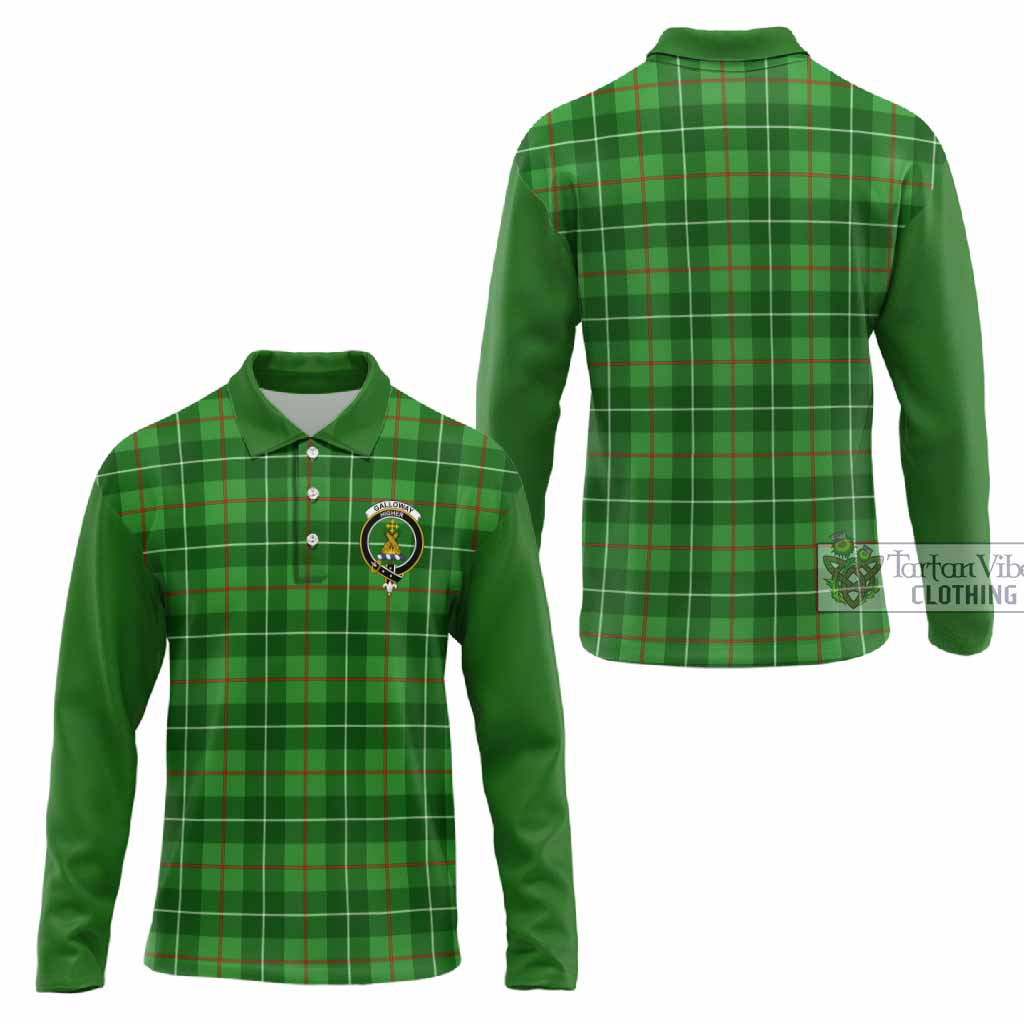 Galloway Tartan Accent Long Sleeve Polo Shirt with Family Crest