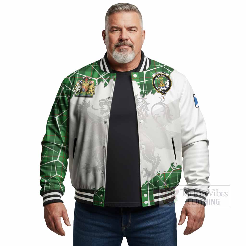 Galloway Tartan Baseball Jacket with Family Crest and Lion Rampant Grunge Style