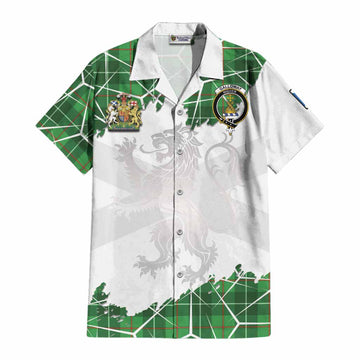 Galloway Tartan Cotton Hawaiian Shirt with Family Crest and Lion Rampant Grunge Style