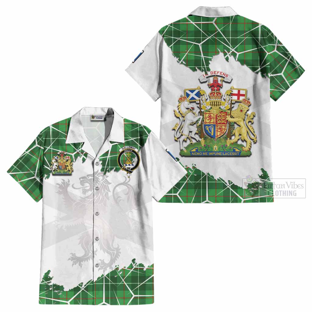 Galloway Tartan Cotton Hawaiian Shirt with Family Crest and Lion Rampant Grunge Style