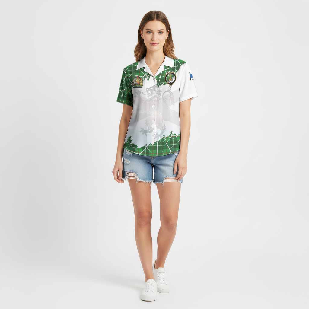 Galloway Tartan Cotton Hawaiian Shirt with Family Crest and Lion Rampant Grunge Style