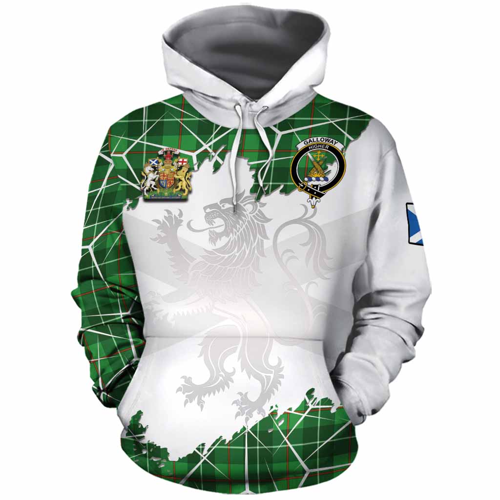 Galloway Tartan Cotton Hoodie with Family Crest and Lion Rampant Grunge Style
