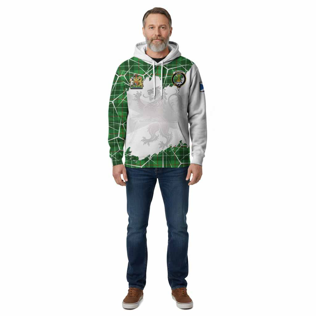 Galloway Tartan Cotton Hoodie with Family Crest and Lion Rampant Grunge Style